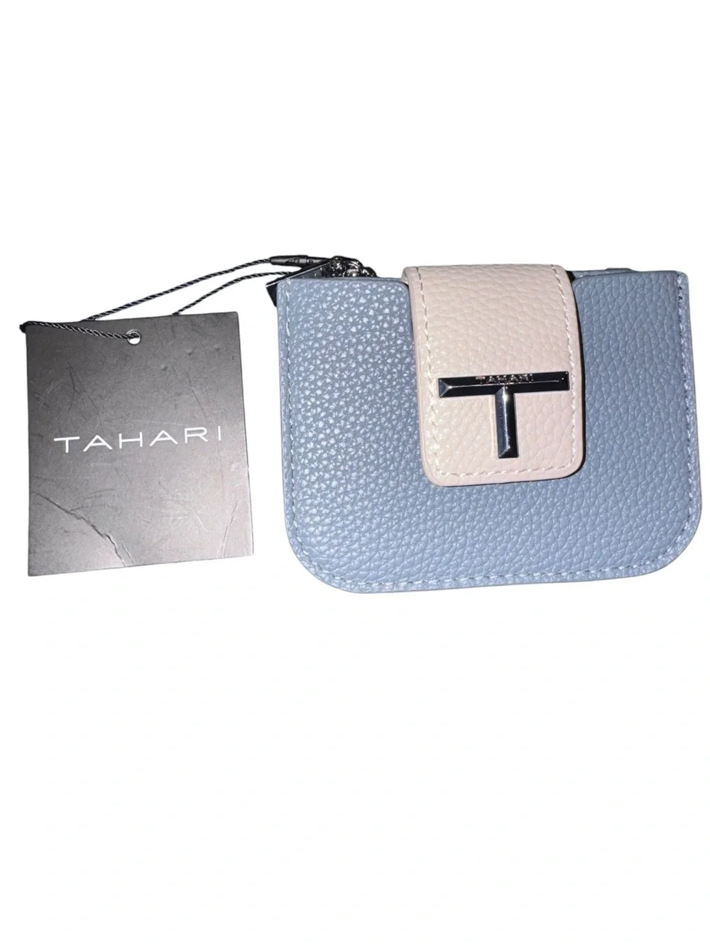 Tahari Pebbled Leather Zip Card Case in Dusty Blue and Blush NWT - Picture 1 of 4